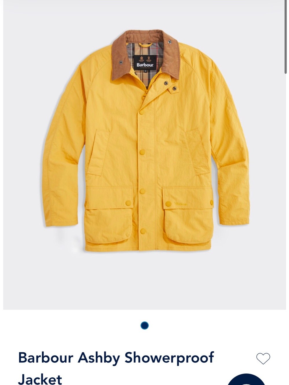 Barbour Yellow Showerproof Jacket with Brown Corduroy Collar